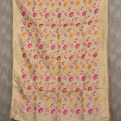 Desi Butik's  Cream Floral Woven Banarasi Dupatta