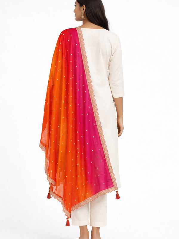 Desi Butik Royal Pink-Orange Ombre Dupatta