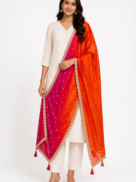 Desi Butik Royal Pink-Orange Ombre Dupatta DB2251