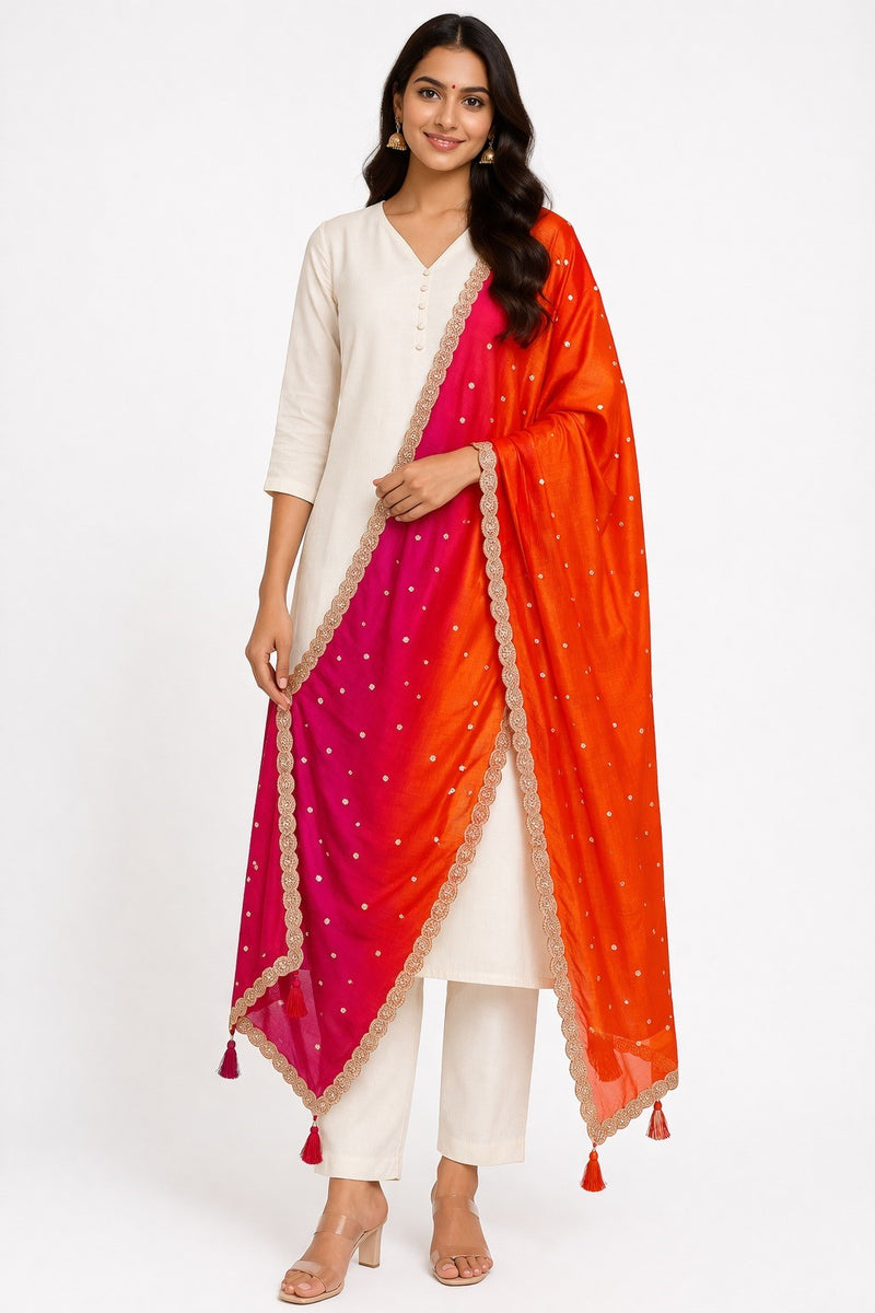 Desi Butik Royal Pink-Orange Ombre Dupatta