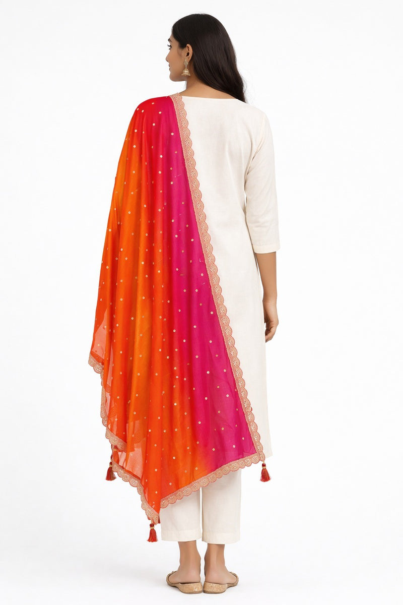 Desi Butik Royal Pink-Orange Ombre Dupatta DB2251