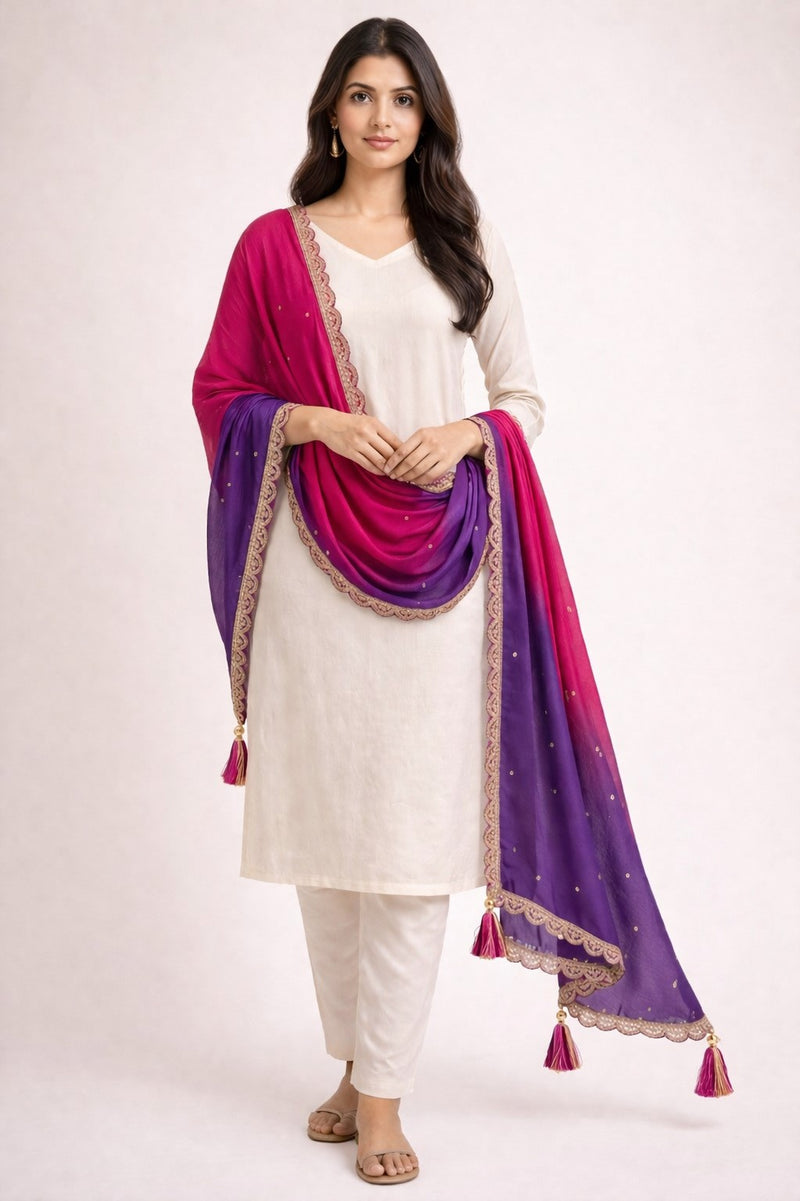 Desi Butik Ombre Pink & Purple Dupatta for Women