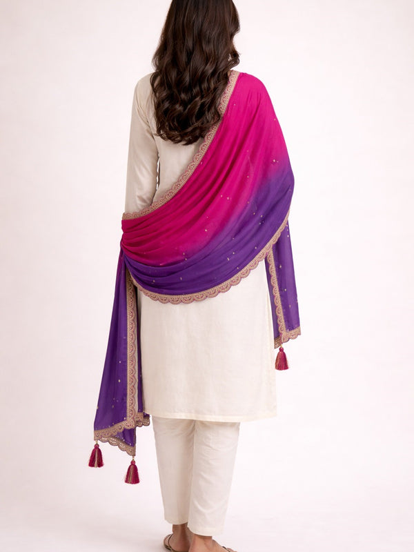 Desi Butik Ombre Pink & Purple Dupatta for Women