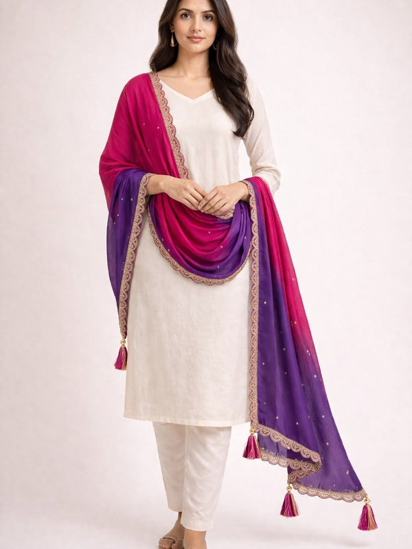 Desi Butik Ombre Pink & Purple Dupatta for Women DB2252
