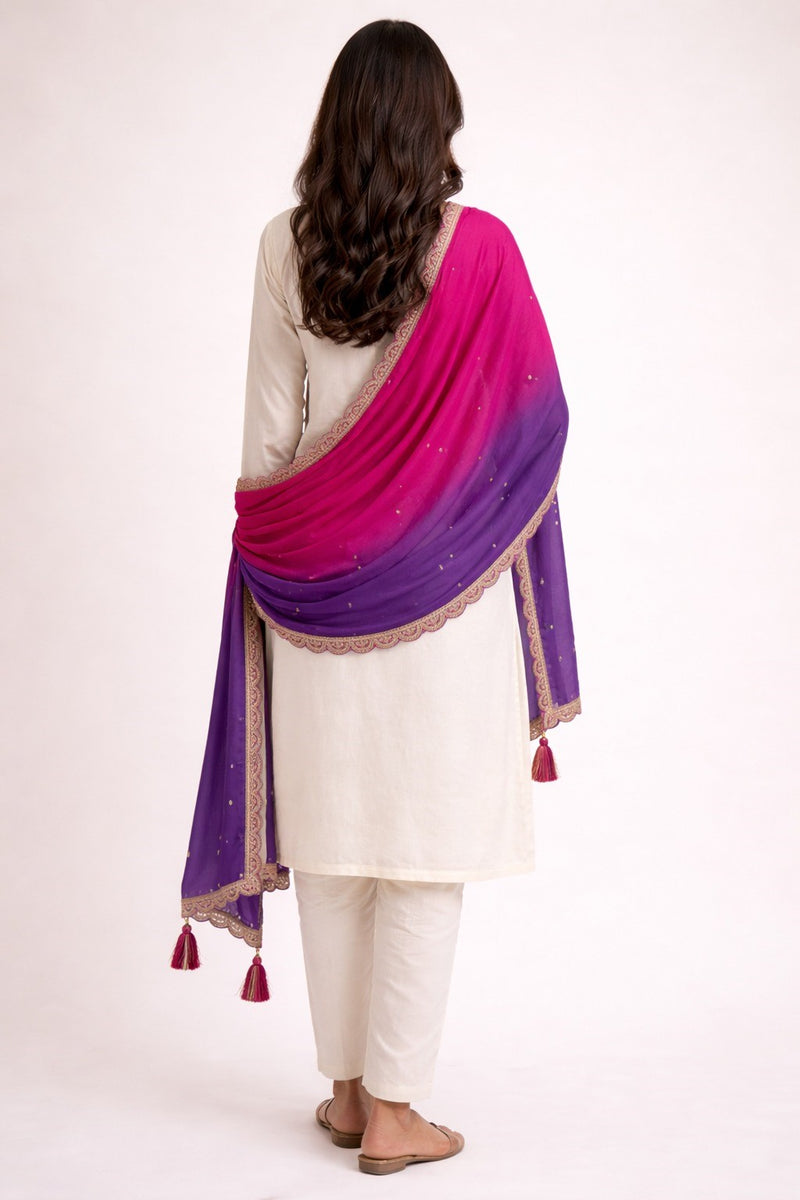 Desi Butik Ombre Pink & Purple Dupatta for Women DB2252