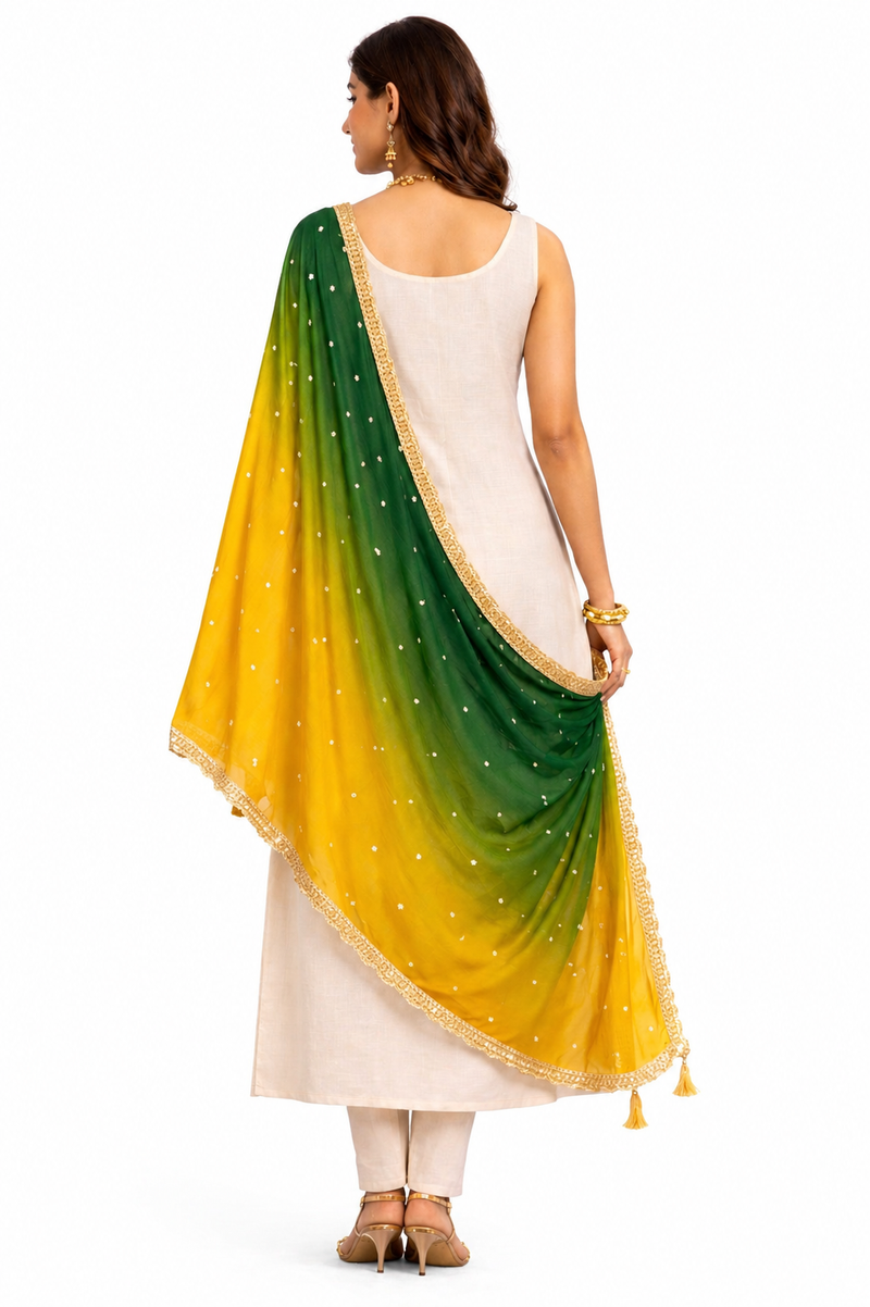 Desi Butik's Green-Yellow Ombre Dupatta DB2253