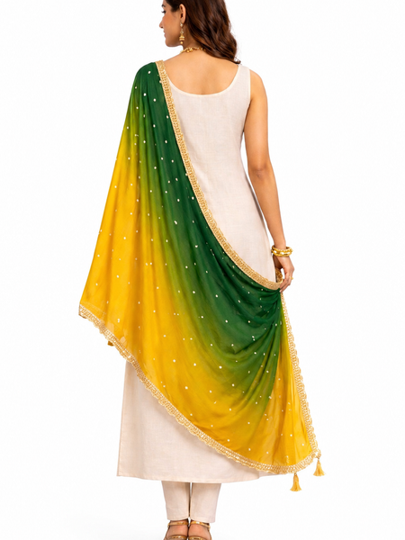Desi Butik's Green-Yellow Ombre Dupatta DB2253