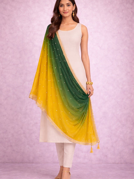 Desi Butik's Green-Yellow Ombre Dupatta
