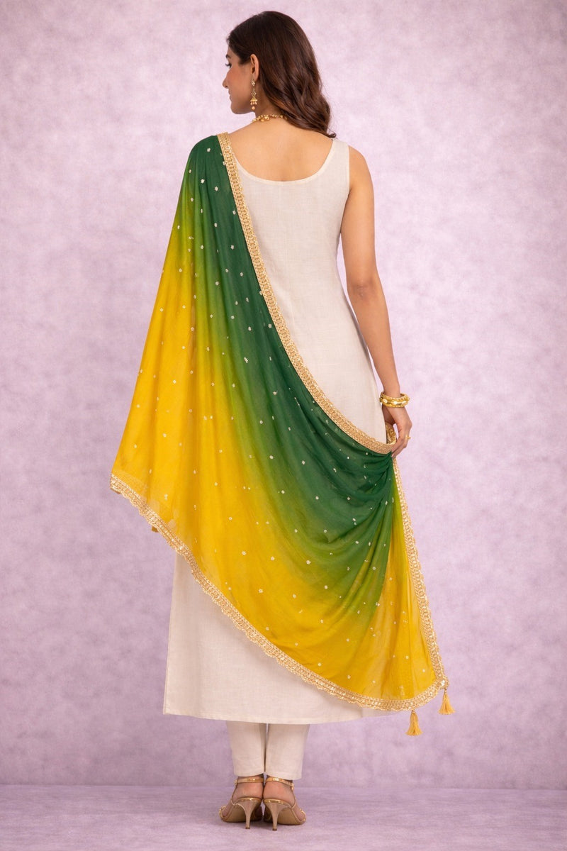 Desi Butik's Green-Yellow Ombre Dupatta DB2253