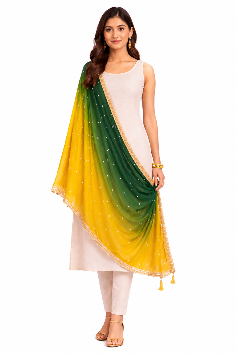 Desi Butik's Green-Yellow Ombre Dupatta DB2253