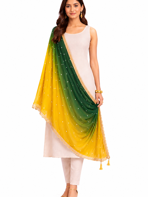 Desi Butik's Green-Yellow Ombre Dupatta DB2253