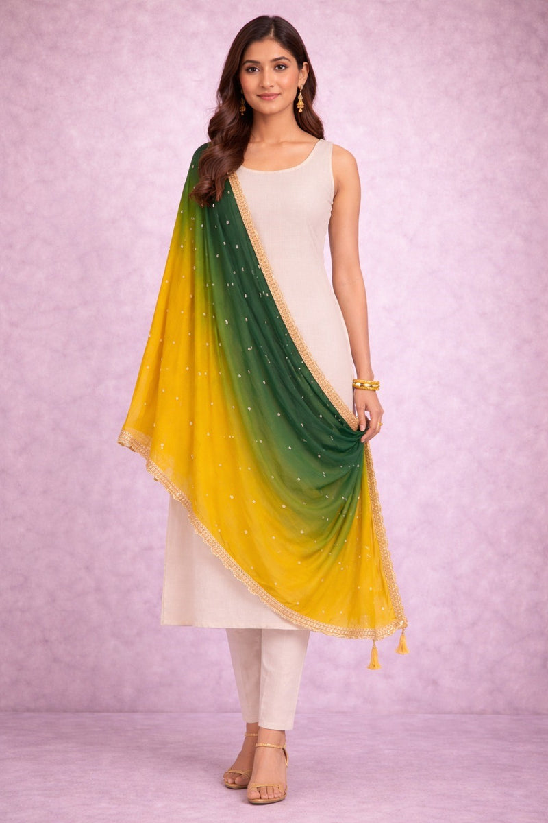 Desi Butik's Green-Yellow Ombre Dupatta DB2253