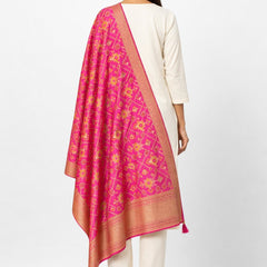 Desi Butik's Royal Pink Banarasi Silk dupata with Golden Zari Motifs
