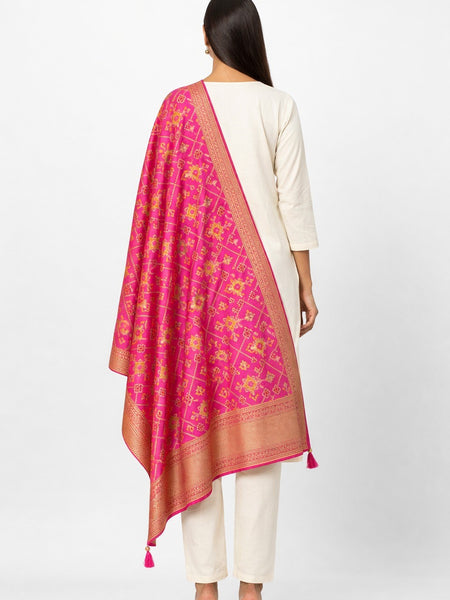 Desi Butik's Royal Pink Banarasi Silk dupata with Golden Zari Motifs