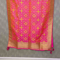 Desi Butik's Royal Pink Banarasi Silk dupata with Golden Zari Motifs DB2254
