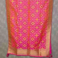 Desi Butik's Royal Pink Banarasi Silk dupata with Golden Zari Motifs DB2254