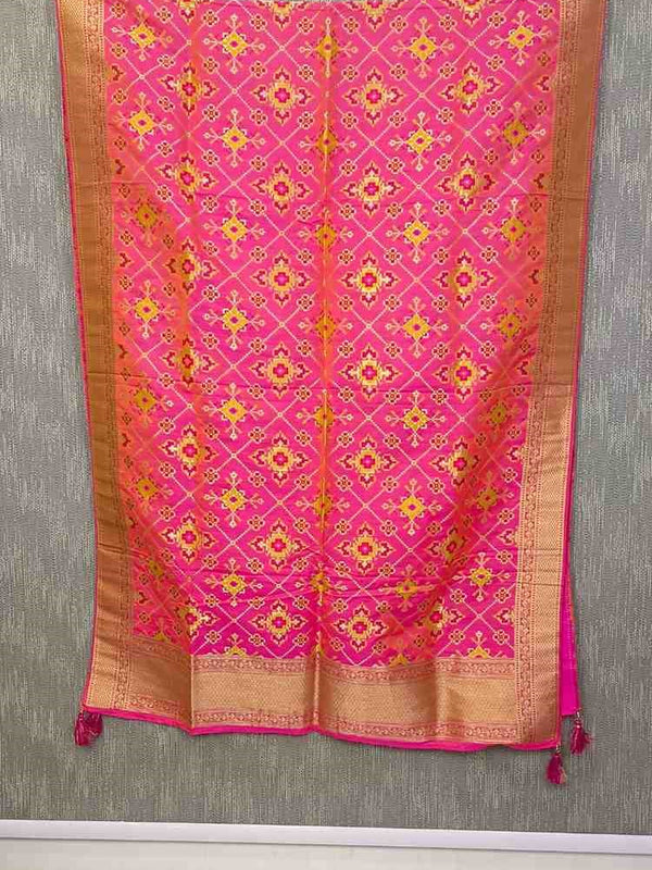 Desi Butik's Royal Pink Banarasi Silk dupata with Golden Zari Motifs DB2254