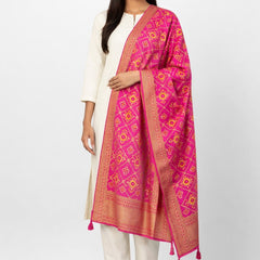 Desi Butik's Royal Pink Banarasi Silk dupata with Golden Zari Motifs DB2254