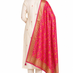 Desi Butik's Royal Pink Banarasi Silk dupata with Golden Zari Motifs DB2254