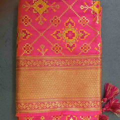 Desi Butik's Royal Pink Banarasi Silk dupata with Golden Zari Motifs DB2254