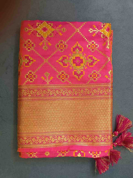 Desi Butik's Royal Pink Banarasi Silk dupata with Golden Zari Motifs DB2254