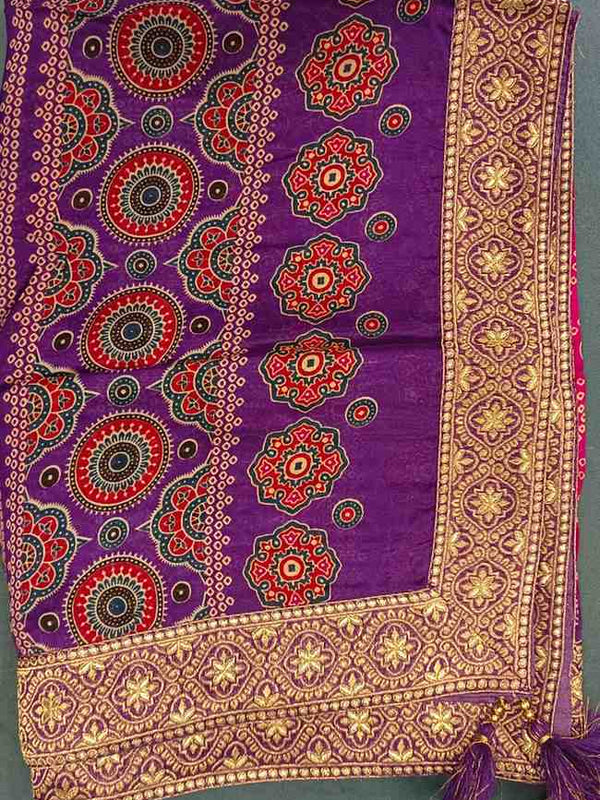 Desi Butik Rani Pink Bandhani Silk Dupatta with Royal Border