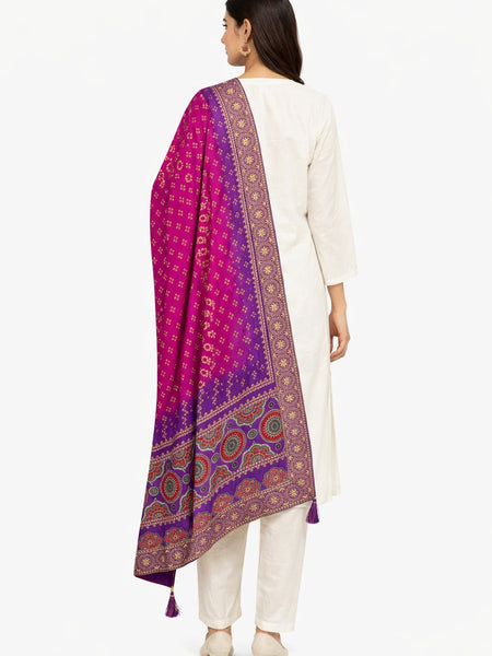 Desi Butik Rani Pink Bandhani Silk Dupatta with Royal Border
