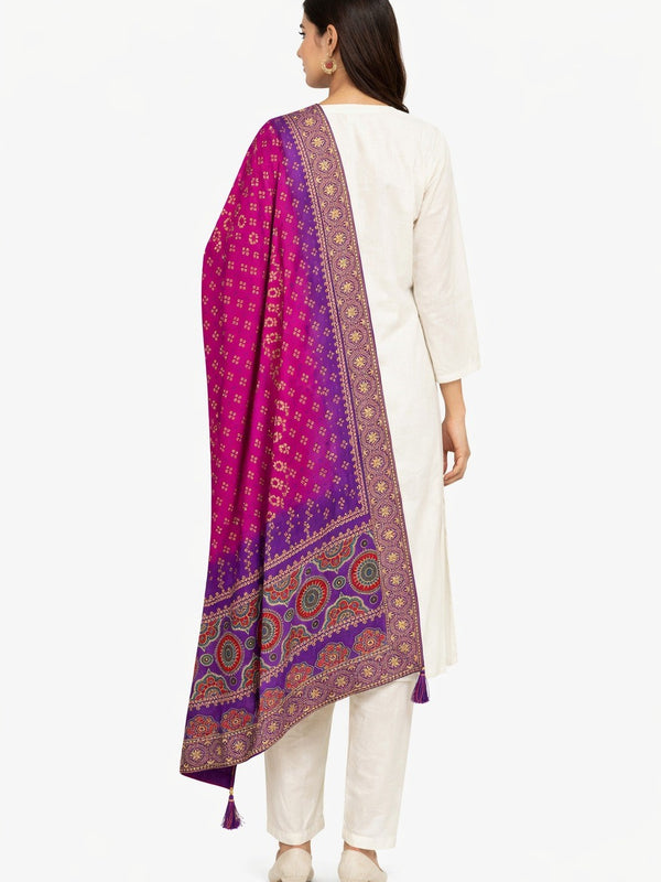 Desi Butik Rani Pink Bandhani Silk Dupatta with Royal Border