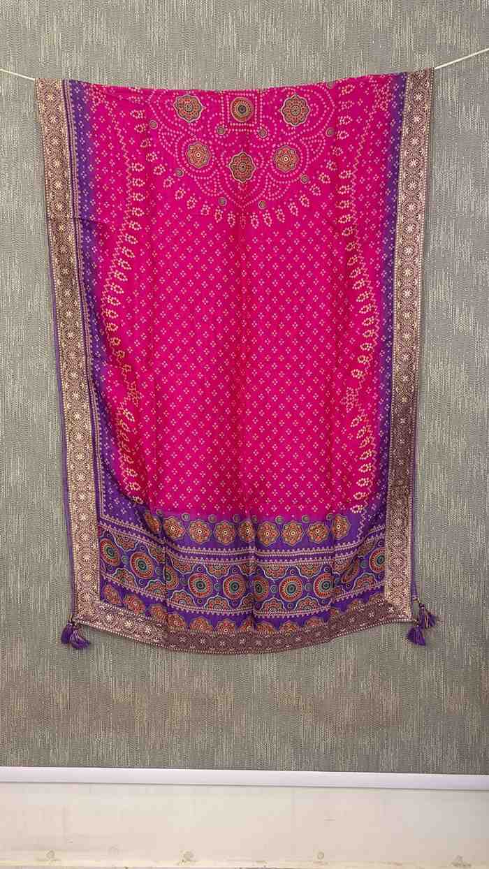 Desi Butik Rani Pink Bandhani Silk Dupatta with Royal Border DB2255
