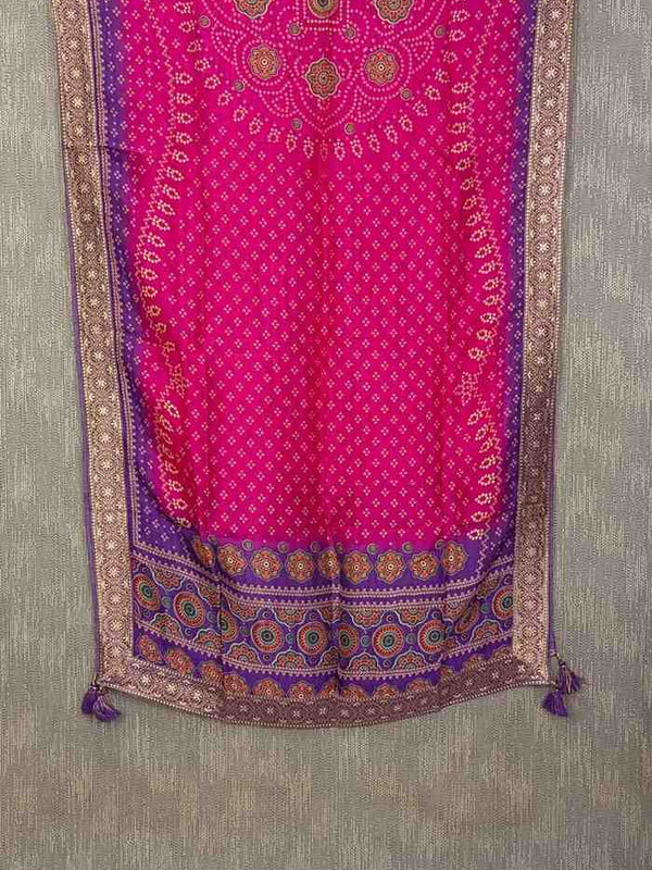Desi Butik Rani Pink Bandhani Silk Dupatta with Royal Border DB2255