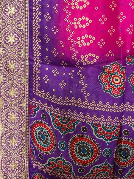 Desi Butik Rani Pink Bandhani Silk Dupatta with Royal Border DB2255