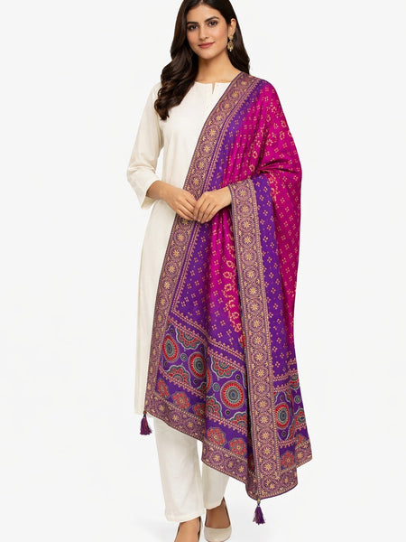 Desi Butik Rani Pink Bandhani Silk Dupatta with Royal Border DB2255