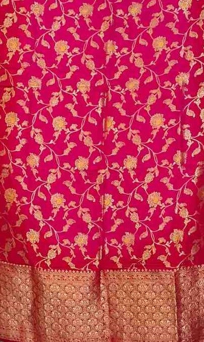 Desi Butik Rani Pink Banarasi Silk Dupatta with Floral Jaal DB2256