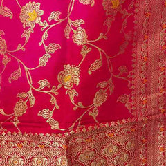 Desi Butik Rani Pink Banarasi Silk Dupatta with Floral Jaal DB2256