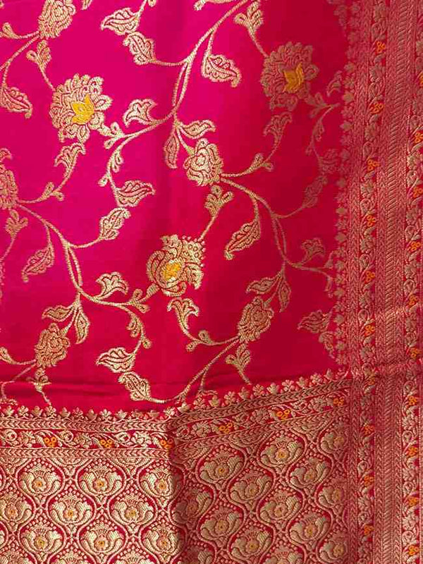 Desi Butik Rani Pink Banarasi Silk Dupatta with Floral Jaal DB2256
