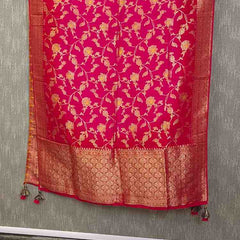 Desi Butik Rani Pink Banarasi Silk Dupatta with Floral Jaal DB2256
