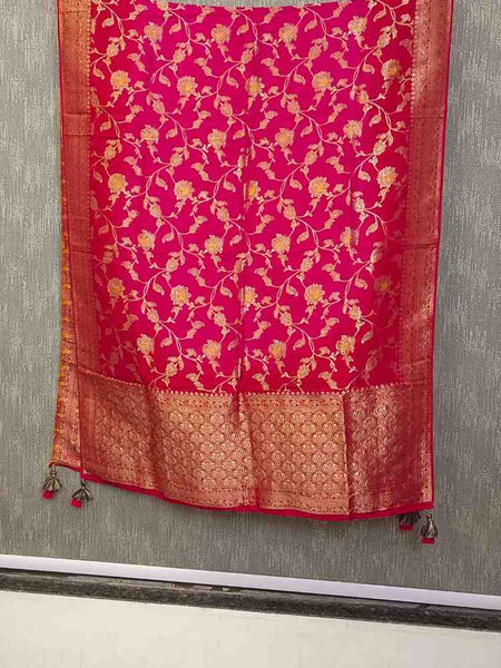 Desi Butik Rani Pink Banarasi Silk Dupatta with Floral Jaal DB2256