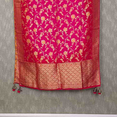 Desi Butik Rani Pink Banarasi Silk Dupatta with Floral Jaal DB2256