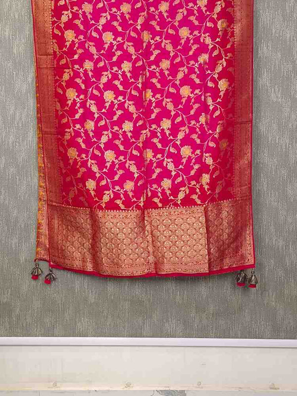 Desi Butik Rani Pink Banarasi Silk Dupatta with Floral Jaal DB2256
