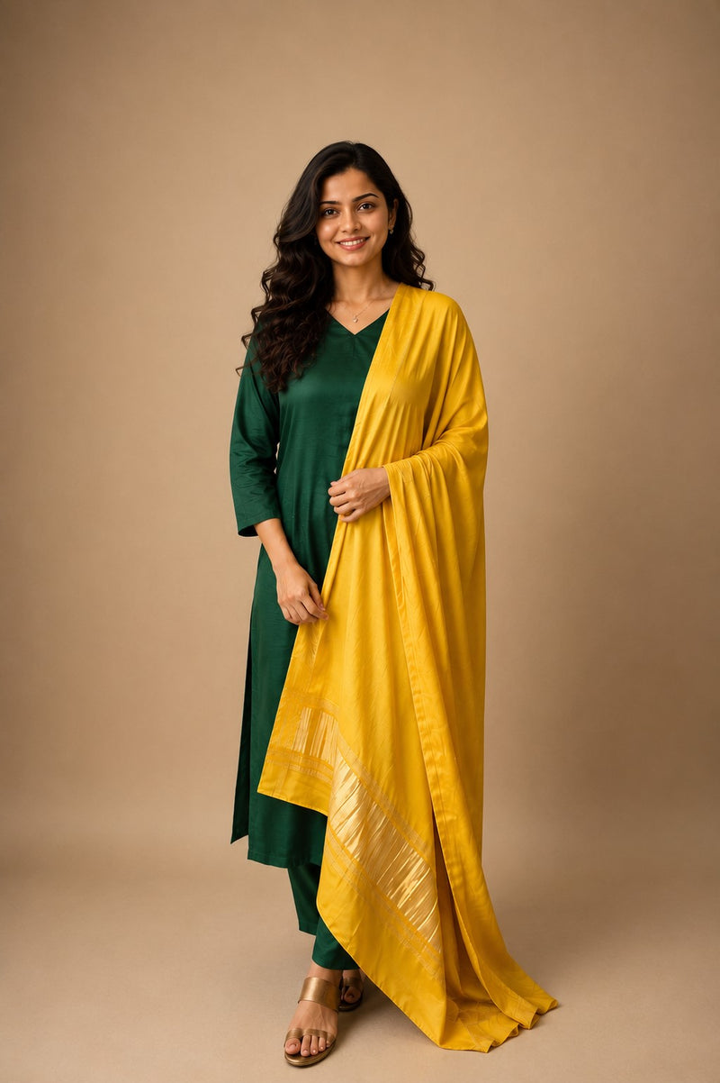 Desi Butik Women’s Yellow Gaji Silk Solid Dupatta DB2257