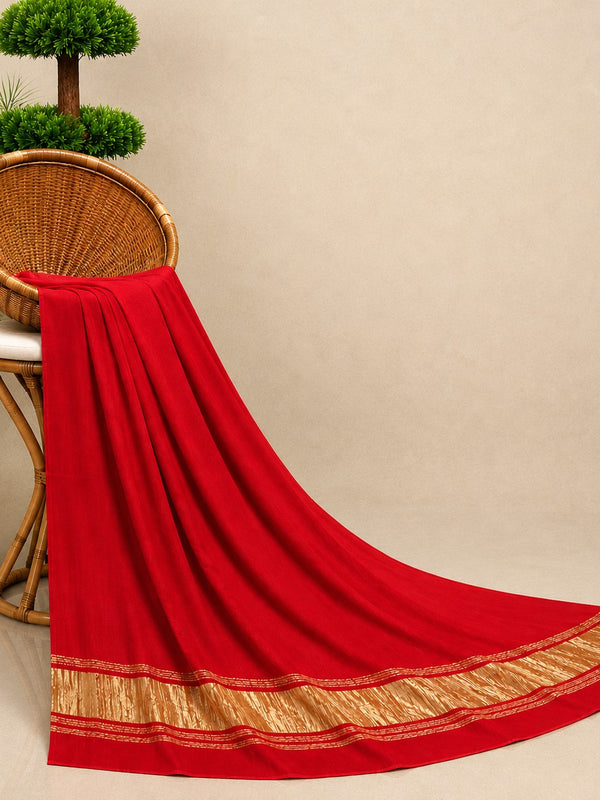 Desi Butik Women’s Red Gaji Silk Solid Dupatta DB2258