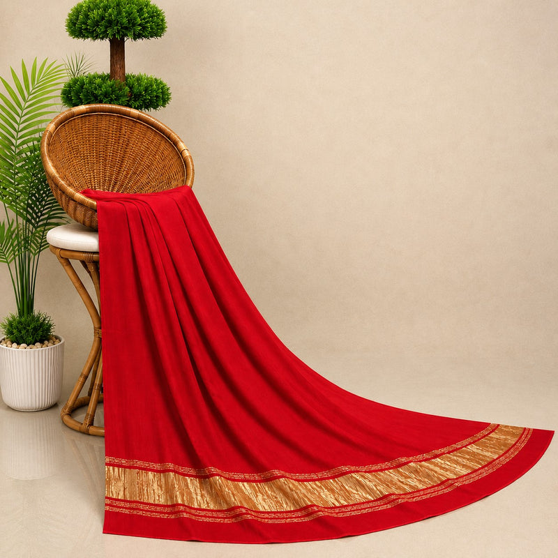 Desi Butik Women’s Red Gaji Silk Solid Dupatta DB2258
