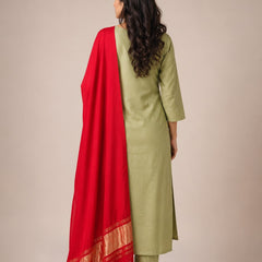 Desi Butik Women’s Red Gaji Silk Solid Dupatta DB2258