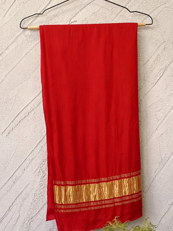 Desi Butik Women’s Red Gaji Silk Solid Dupatta DB2258