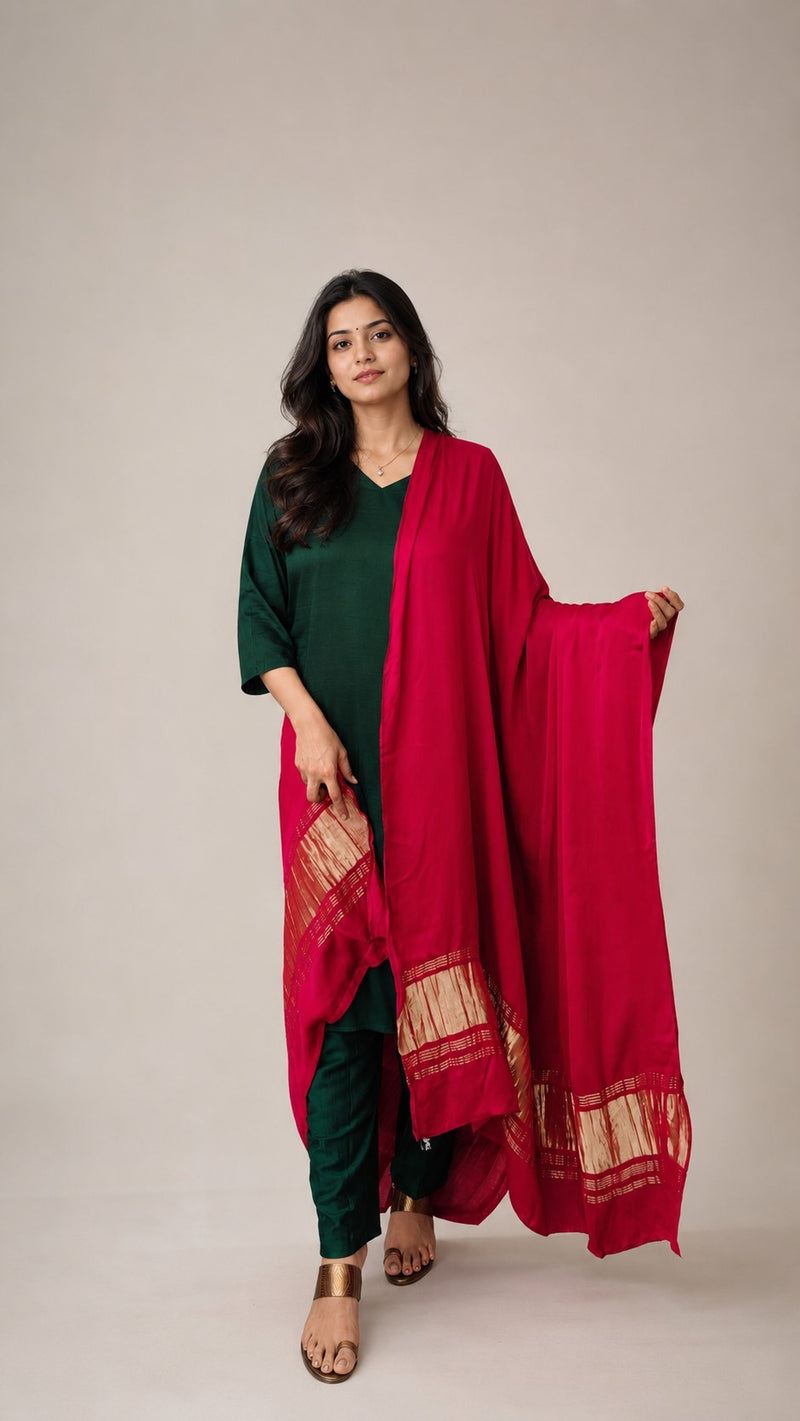 Desi Butik Women’s Rani Pink Gaji Silk Solid Dupatta DB2260