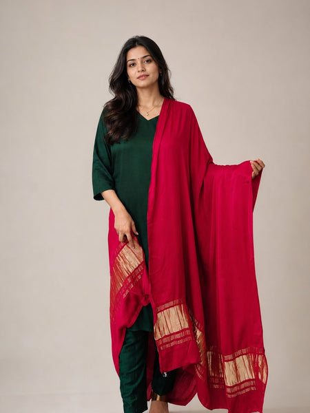Desi Butik Women’s Rani Pink Gaji Silk Solid Dupatta DB2260