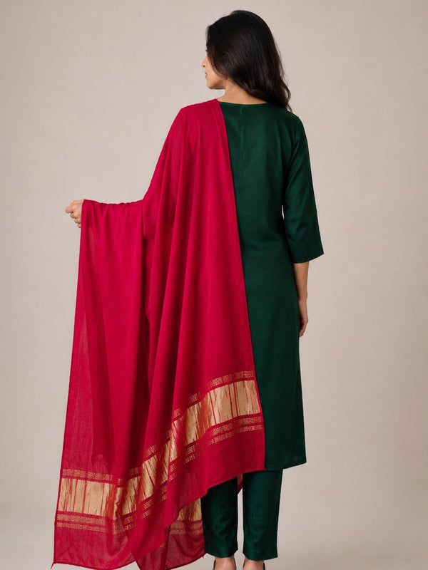 Desi Butik Women’s Rani Pink Gaji Silk Solid Dupatta DB2260