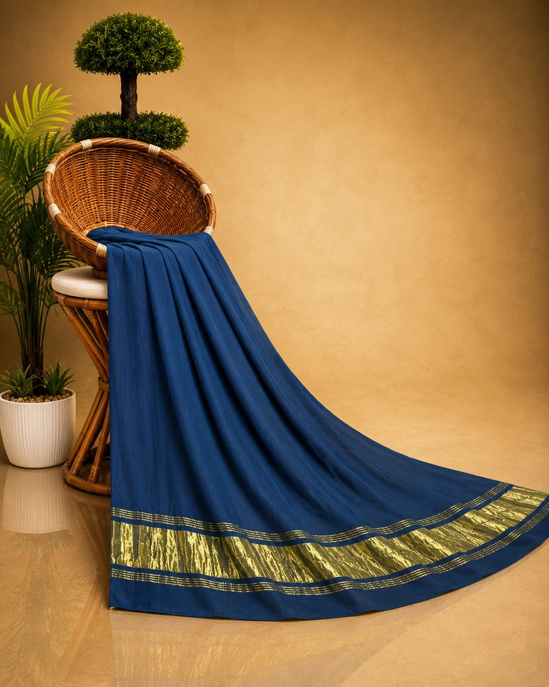 Desi Butik Women’s Navy Blue Gaji Silk Solid Dupatta DB2261