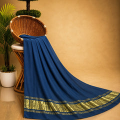 Desi Butik Women’s Navy Blue Gaji Silk Solid Dupatta DB2261