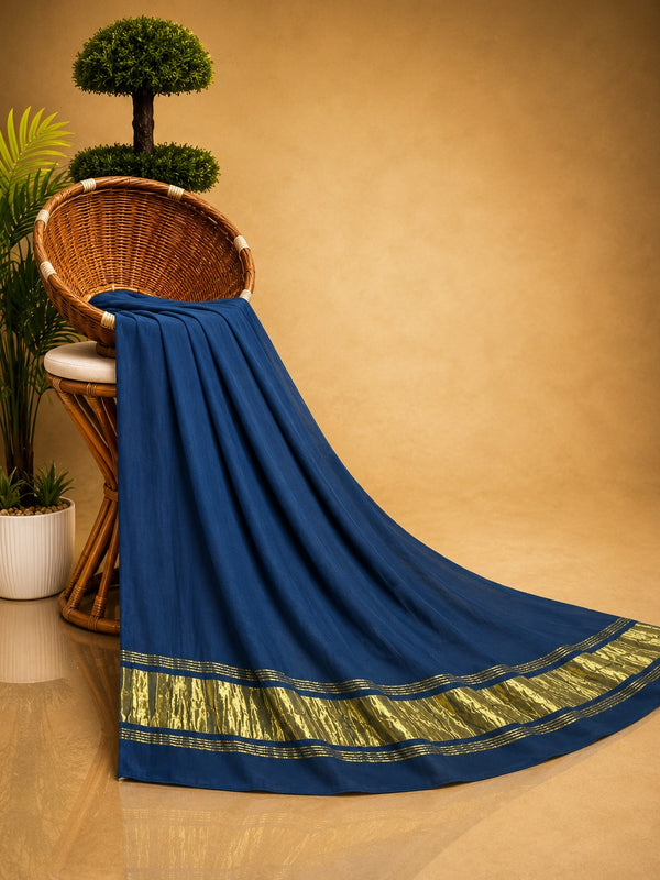 Desi Butik Women’s Navy Blue Gaji Silk Solid Dupatta DB2261
